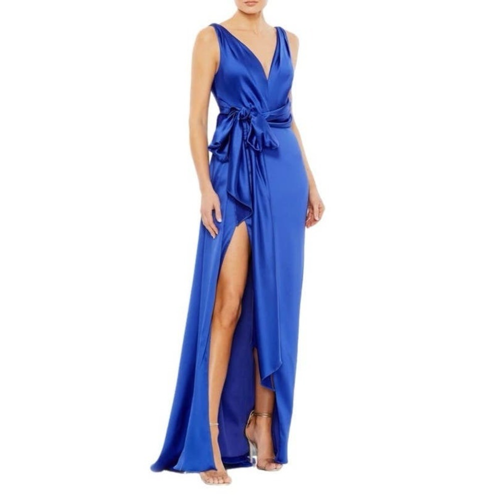 MAC DUGGAL Satin Tie Waist Slit Gown NWT Size 2